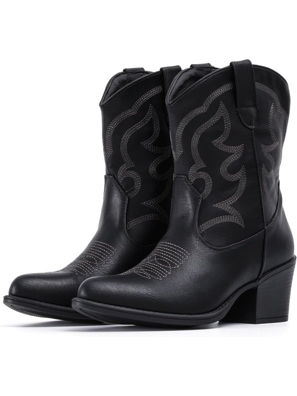 Women's Suede Ankle Western Cowgirl Black Mid Calf Pointed Toe Short Booties